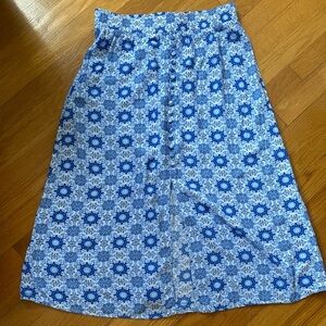 LOFT Blue and White A-Line Midi Skirt